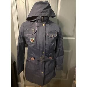 E. LAND American Campus Casual Girls Hooded Jacket Navy Plaid Size 170/92A | S/M